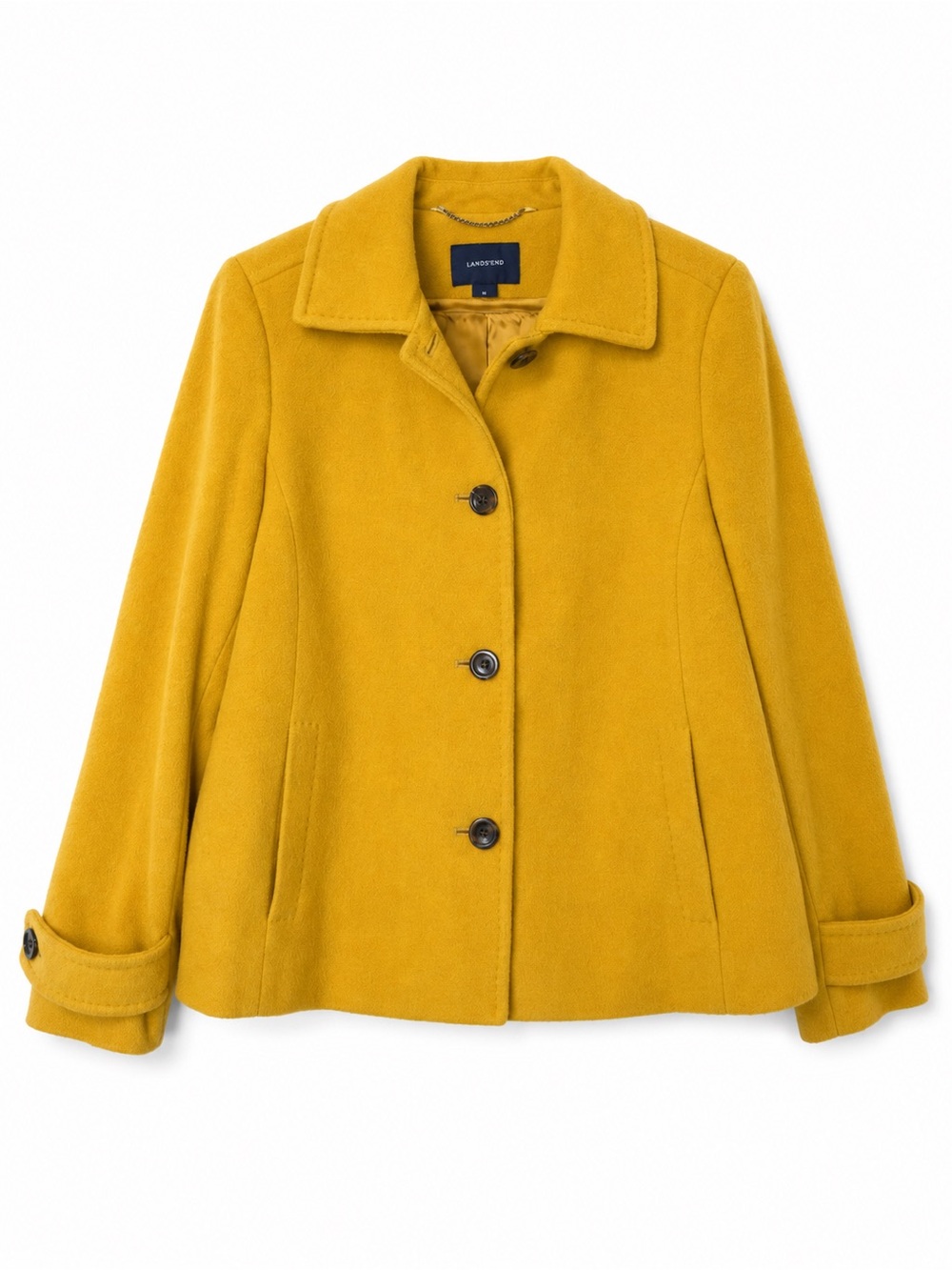 Lands' End Women's Mustard Yellow Wool-Blend Pea Coat